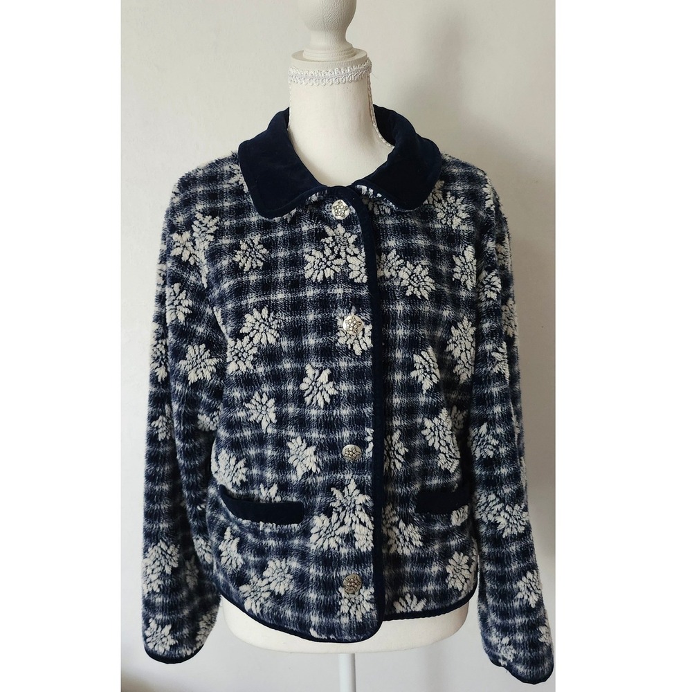 Vintage Tsunami Classic Style Fleece Shacket Navy Plaid Snowflake Made in Canada